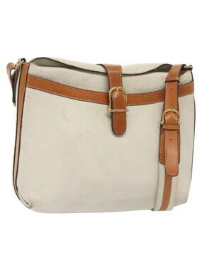 Authentic CELINE Shoulder Bag Leather White Silver